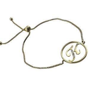 Real Diamond Initial K Elegant Gold Tone Bolo Adjustable Box Chain Bracelet